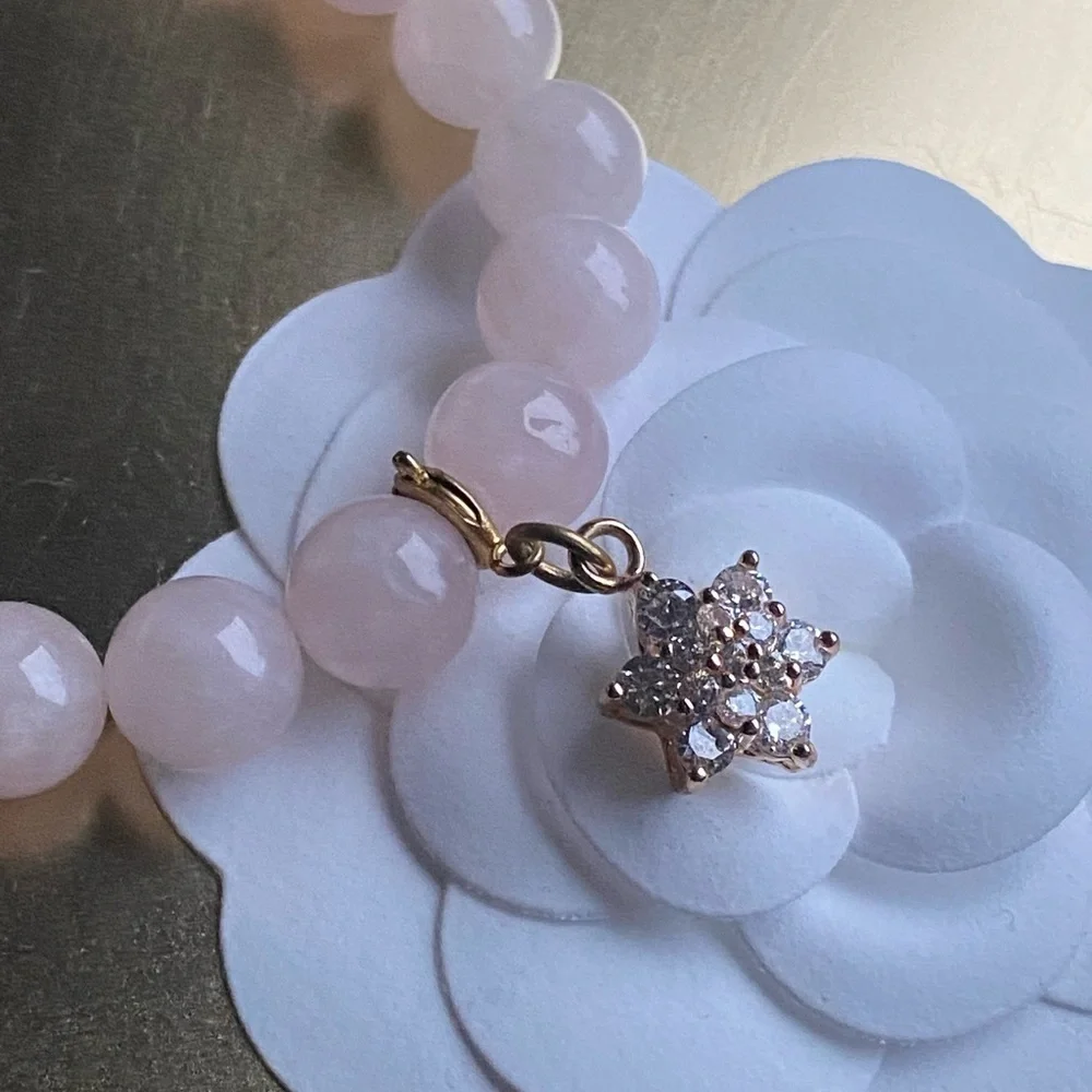 Genuine rose Quartz bracelet with removable flower charm_8